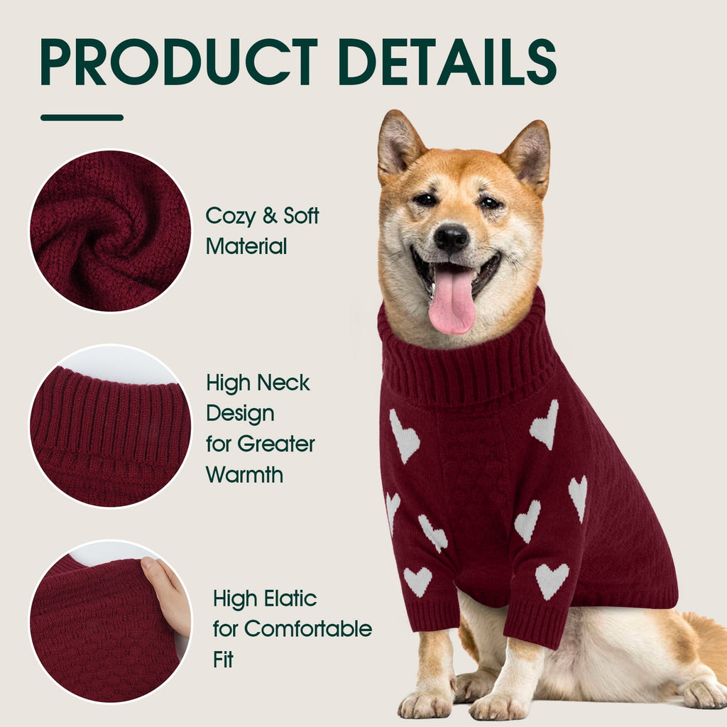 Kuoser Dog Sweater, Turtleneck Pet Sweatshirt, Thick Doggy Winter Clothes for Fall Xmas, Red, M