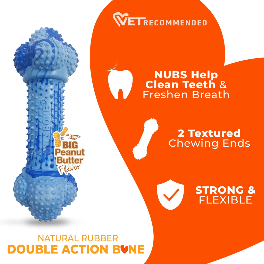 Nylabone Strong Chew Double Action Bone Dog Toy, Rubber Dog Chew Toy, Peanut Butter Flavor, Large, 1 Count