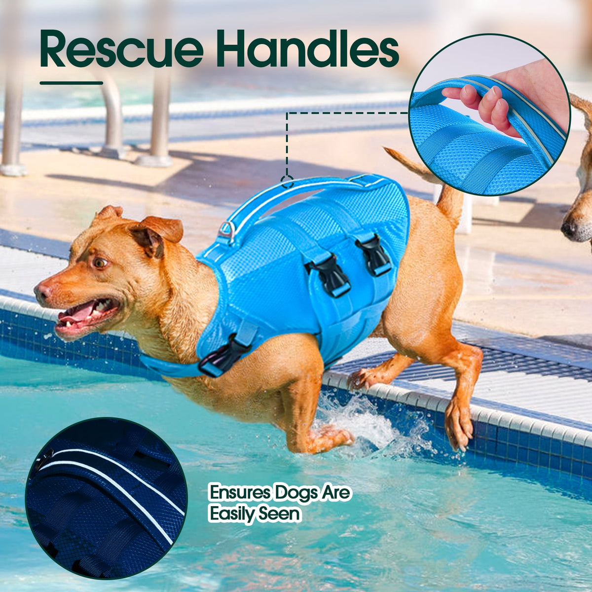 Kuoser Dog Life Jacket, Reflective Life Vest with Rescue Handle for Small Medium Large Dogs, Rosered, L